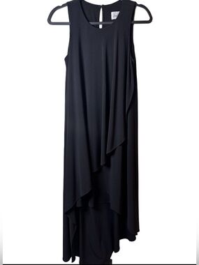 Joseph Ribkoff Sleeveless Black Dress Dramatic Cascading High-low Hemline Size 4